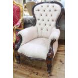 Victorian style mahogany framed button back armchair.