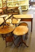 Victorian mahogany fold top tea table, two Victorian tripod occasional table,