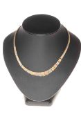 18 carat gold three colour textured link necklace, 41cm.