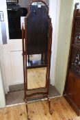 Mahogany arched top cheval mirror, 162cm high by 42cm wide.