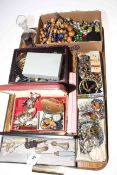 Tray lot with jewellery, hat pins, scent bottles, etc.