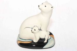 Moorcroft Polar Bear and Cub, 13cm, with box.