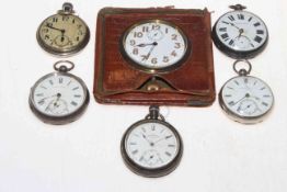 Collection of six pocket watches including three silver.