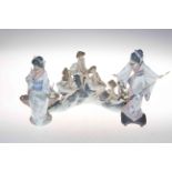 Two Lladro figures, Teruko Japanese Girl with Umbrella, and Geisha with Fan,