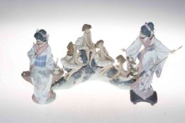Two Lladro figures, Teruko Japanese Girl with Umbrella, and Geisha with Fan,