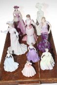 Three Royal Worcester limited edition ladies and six Coalport lady figures (9).