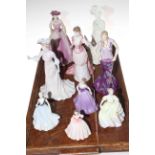 Three Royal Worcester limited edition ladies and six Coalport lady figures (9).