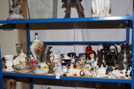 Collection of cat ornaments, Royal Doulton Lady Fayre and Natalie, silver topped vase and castor,