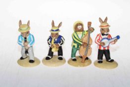 Royal Doulton Bunnykins, four band figures with boxes.