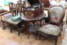 Victorian mahogany spoon back nursing chair in needlework fabric,