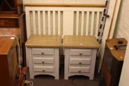 White and oak 5ft bedstead and pair similar three drawer pedestals (3).