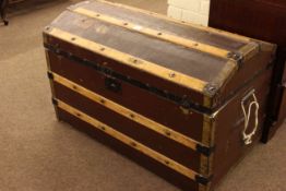 Canvas and wood bound dome trunk, eight drawer index cabinet,