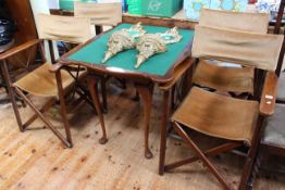 Shaw of London mahogany serpentine fold top card table together with four folding directors style