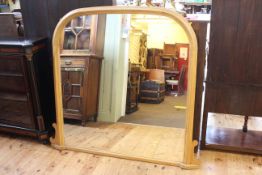 Pine framed overmantel mirror, 139cm by 150cm.