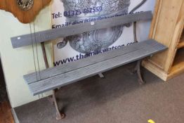 Iron and painted wood garden bench, 150cm long.