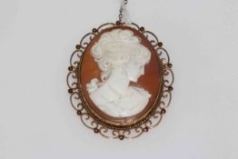 Large 9 carat gold mounted cameo brooch, 5.5cm by 4.5cm.