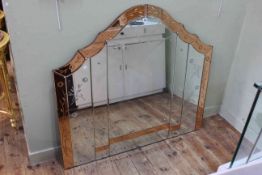 Art Deco tinted arched top marginal mirror, 101cm by 112cm.