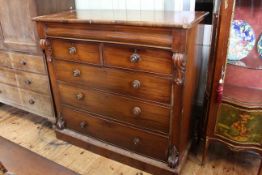 Victorian mahogany chest of six drawers on plinth base, 124cm high by 132cm wide by 60cm deep.