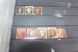 Great Britain stamp album including: three Penny Black - CJ / PI / JA plates (1840 Maltese cross