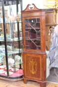 Victoria inlaid mahogany astragal glazed door top standing corner cabinet, 210cm high.