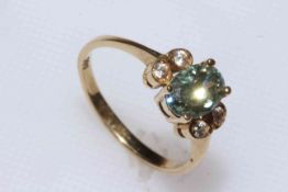 14 carat gold, peridot and diamond ring, size O/P.