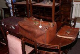 Large vintage leather Gladstone bag, leather briefcase and suitcase.