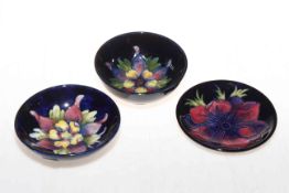 Three small Moorcroft dishes/bowls.