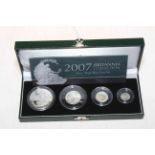 Royal Mint 2007 UK four coin silver proof Britannia collection, in deluxe case with certificate.