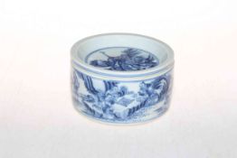 Chinese blue and white bowl and cover having figure decoration, 13cm diameter.