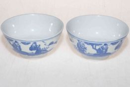Pair 'Made in China' blue and white bowls.