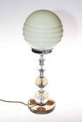 Art Deco style glass and chrome table lamp and shade.