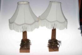 Pair Robert Thompson of Kilburn 'Mouseman' table lamps, 26cm to top of oak.