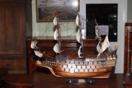 Model of galleon 'Sovereign of the Seas' on stand, 83cm by 79cm.
