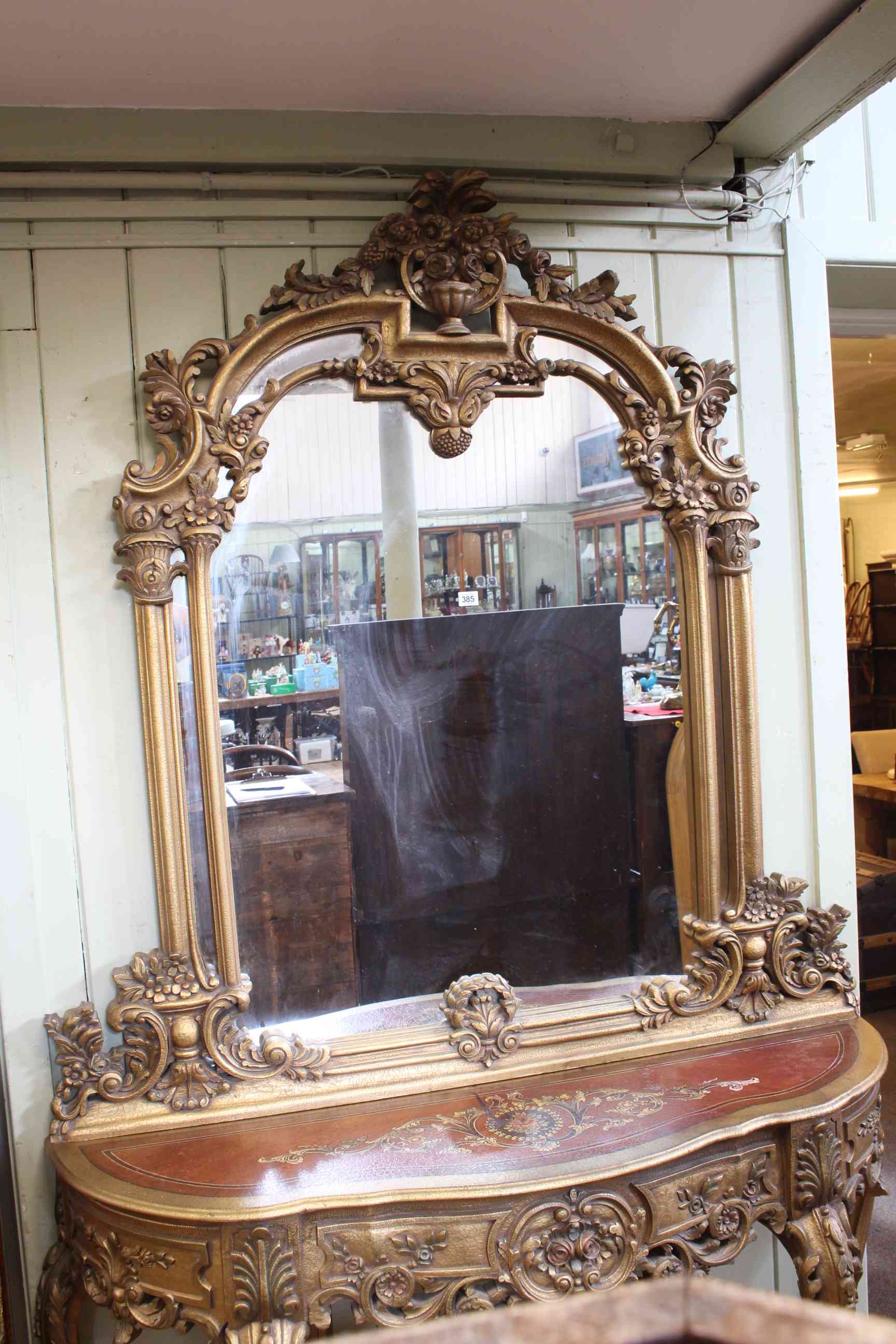 Gilt and floral swag painted serpentine front console table and mirror, 236cm high by 142cm wide. - Image 3 of 3