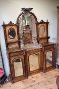 Victorian inlaid walnut mirror backed breakfront side cabinet,