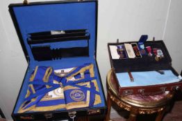 Masonic regalia including three boxed medals (1946 Steward Bakelite medal, Lodge Raymond No.