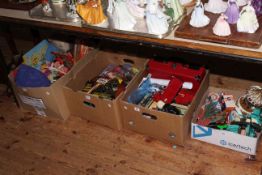 Four boxes of assorted toys including Paddington and soft toys, Star Wars comics, carousel,