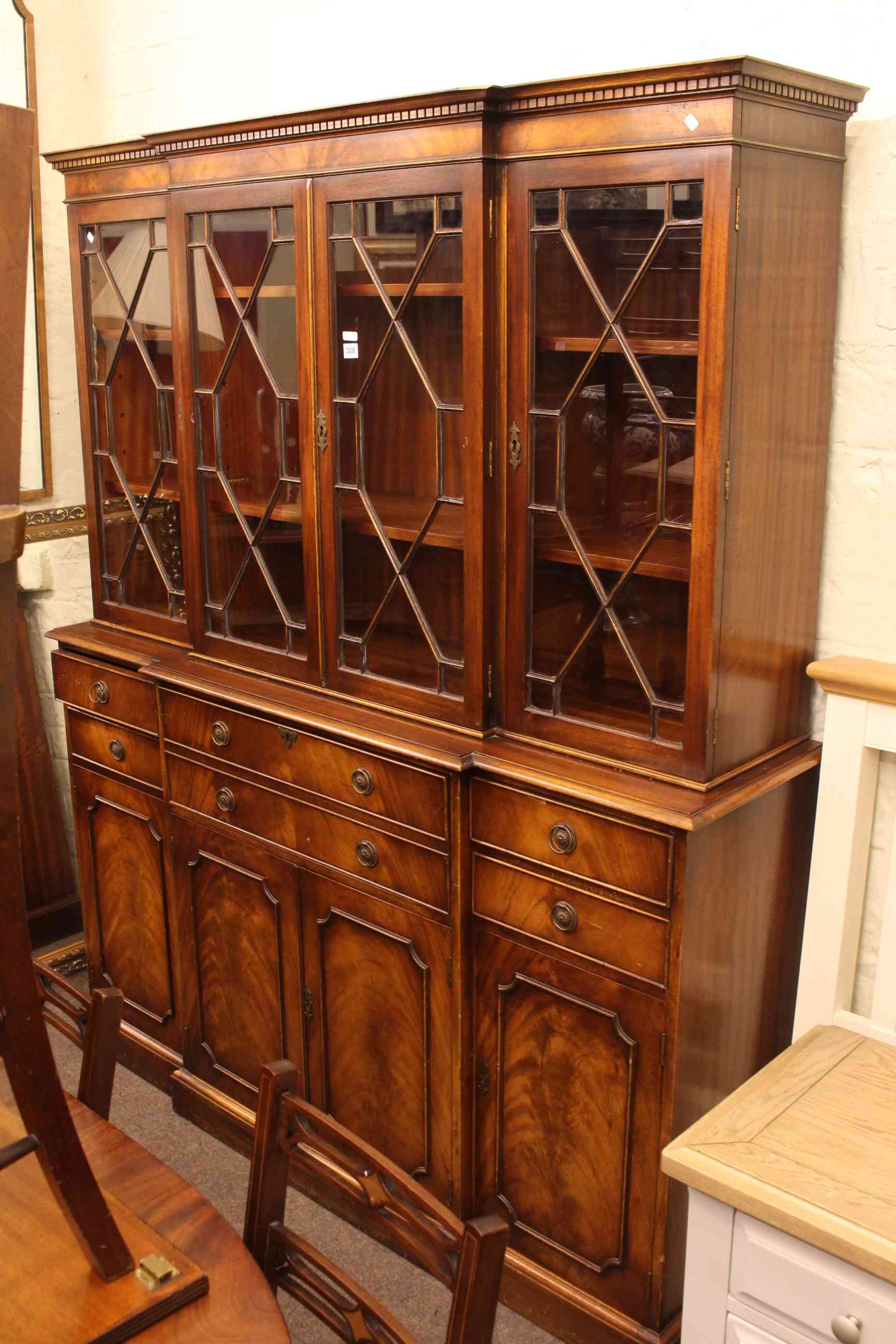 Bevan Funnell Reprodux mahogany breakfront secretaire bookcase, - Image 2 of 3