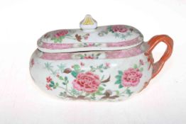 Chinese polychrome tureen and cover, a bourdaloue, and large ginger jar (3).