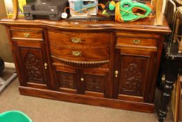 Victorian style hardwood sideboard and rectangular inlaid sided table (2).