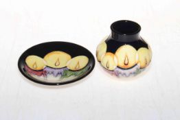 Moorcroft 'Candle' vase and pin dish, vase 8.5cm, with boxes (2).