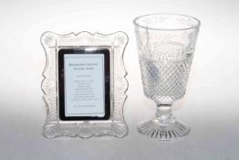 Two Waterford crystal easel photograph frames, 20cm by 16cm, and Stuart vase (3).