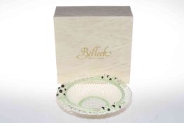 Boxed Belleek basket weave and fruit bowl, 23cm diameter.