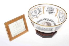 Boxed commemorative Royal Worcester QEII and Duke of Edinburgh silver wedding bowl, 25cm diameter.