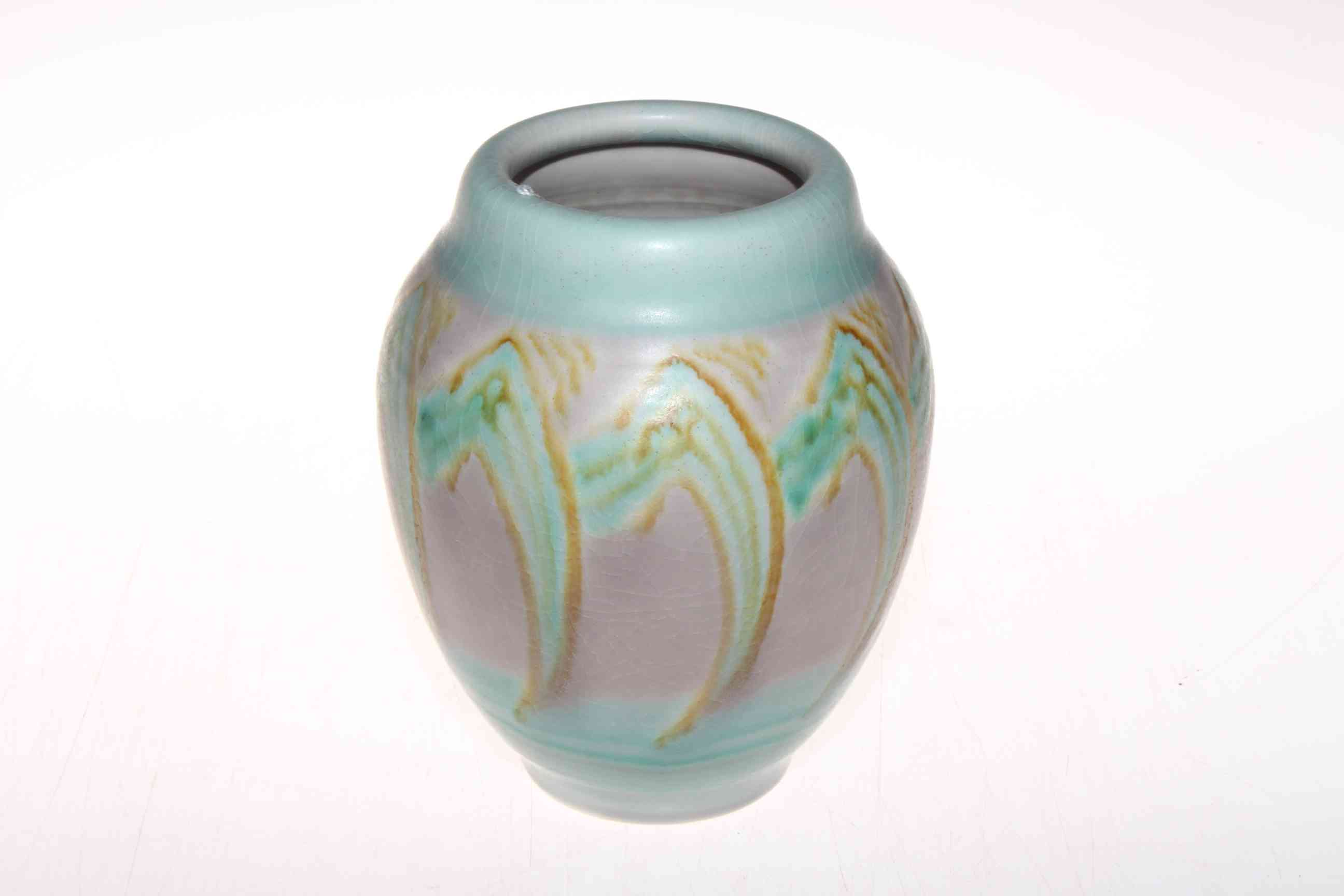 Royal Lancastrian bulbous vase impressed E.T.R. No. 3358, 19cm.