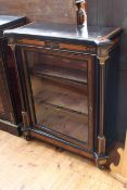 Victorian ebonised and walnut glazed door pier cabinet, 107cm high by 90cm wide by 38cm deep.