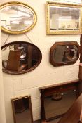 Collection of eight various wall mirrors including Edwardian inlaid mahogany overmantel.