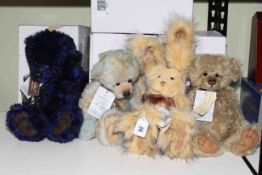 Four Charlie Bears by Heather Lyell and limited edition Isabelle Collection including Sapphire,