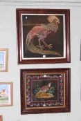 Two needleworks of birds in glazed frames (largest 66cm by 65cm including frame).