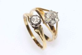 Two 18 carat gold and diamond set rings.